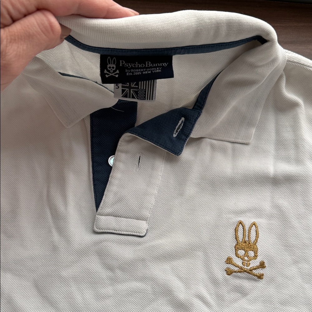 Psycho Bunny Men's Cream Polo Shirt with Gold Logo
